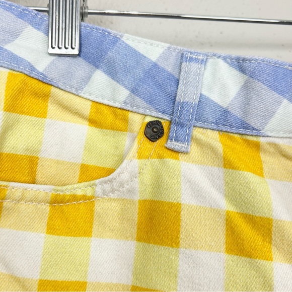 Farm Rio Gingham High Rise Shorts Size Small Red Blue Yellow Denim Cut Off - Picture 5 of 12